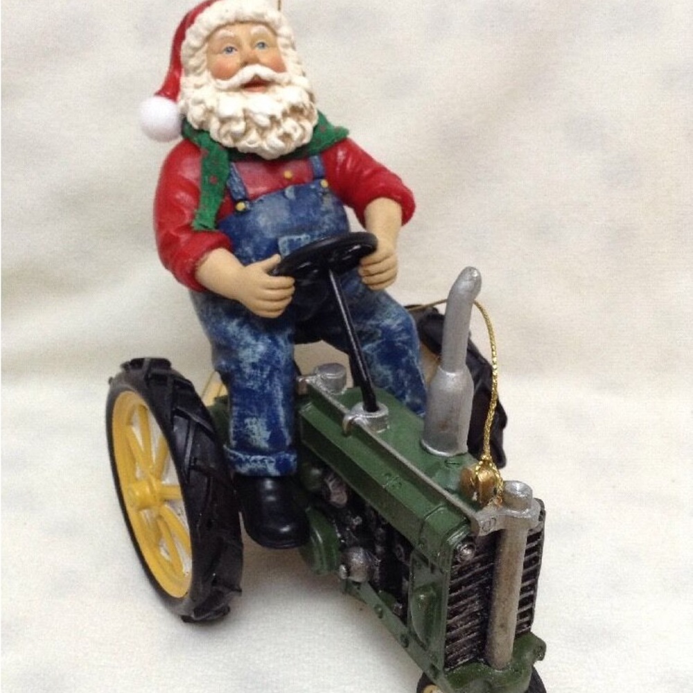 Santa On Tractor  Christmas Tree Ornament.